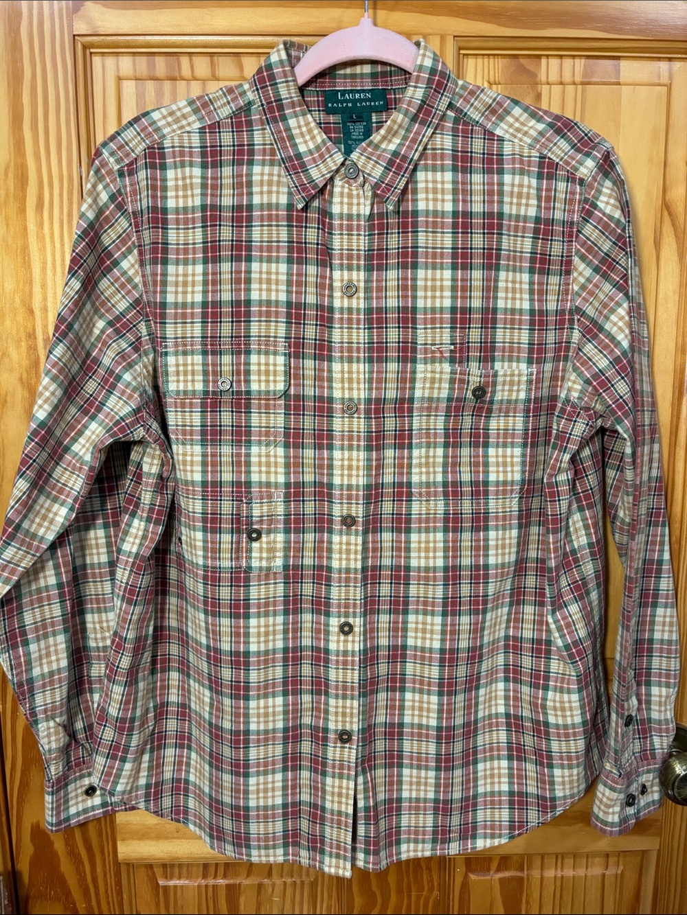 Lauren Ralph Lauren Long-Sleeve Red and Cream Plaid Button-Down Shirt